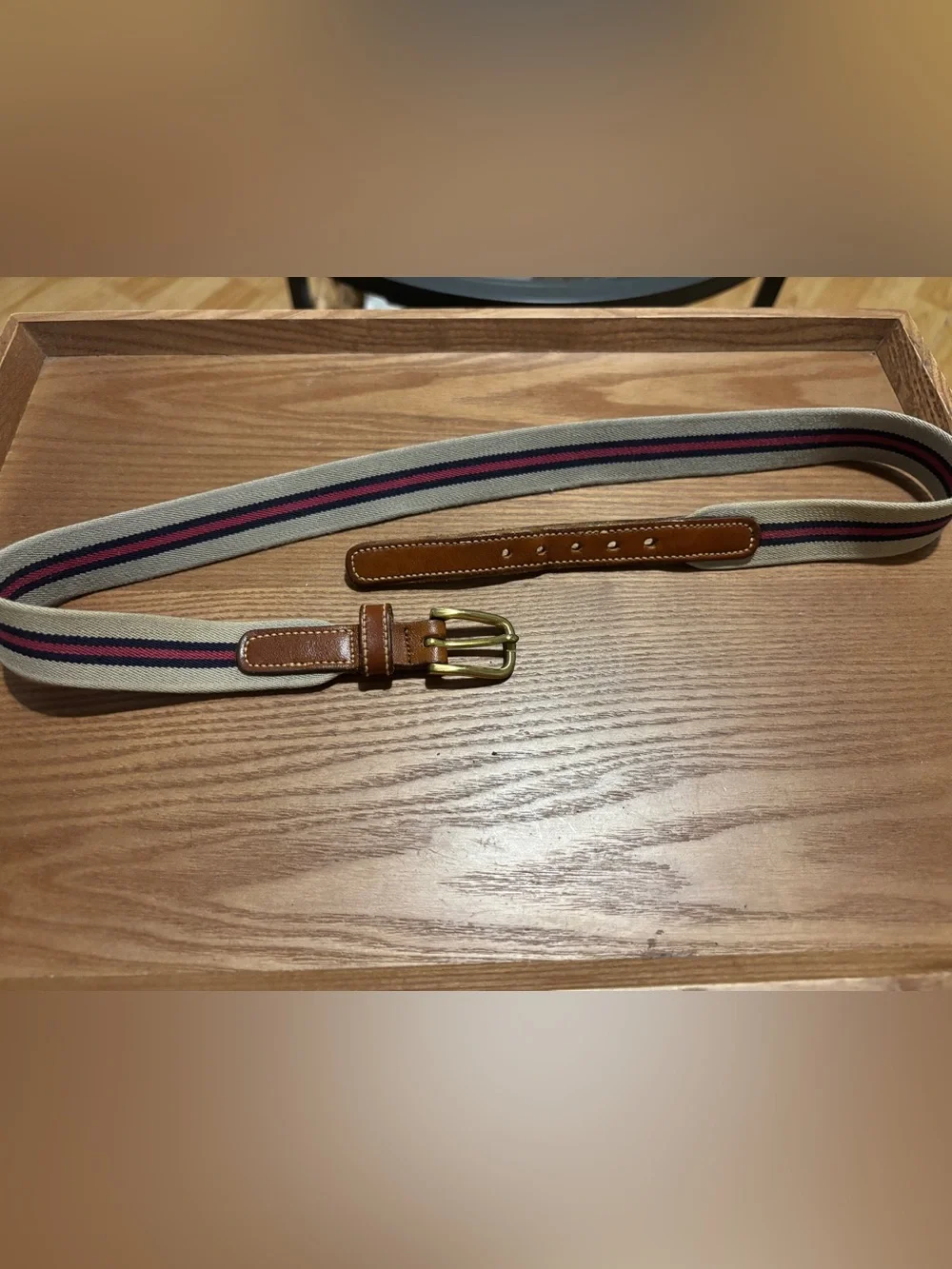 Vintage Dooney & Bourke Webbing Ribbon Belt Brown Leather Brass Buckle Size 28